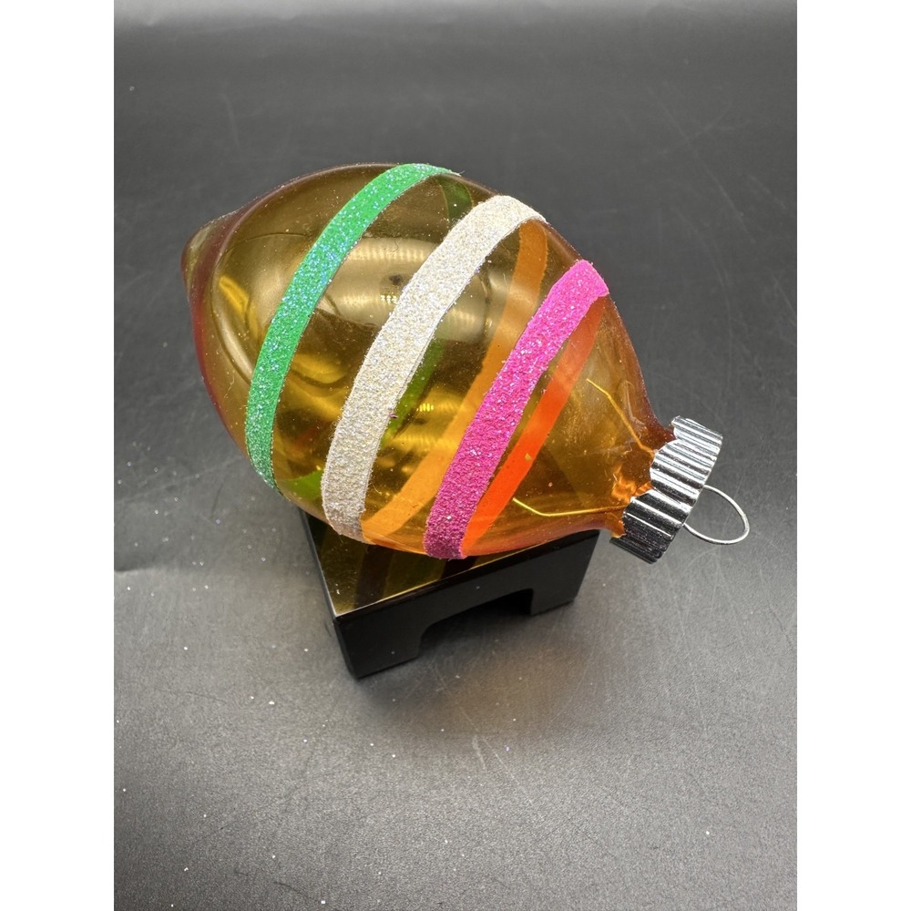 CHRISTOPHER RADKO SHINY BRITE DROPS‎ 3" ORNAMENT YELLOW WITH STRIPES